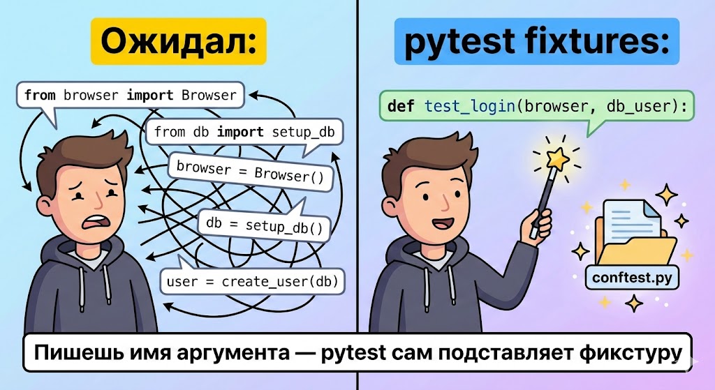 Пишешь имя аргумента — pytest сам подставляет фикстуру