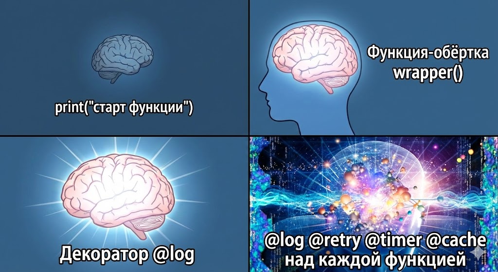 Эволюция логирования: print → wrapper → @log → галактический мозг